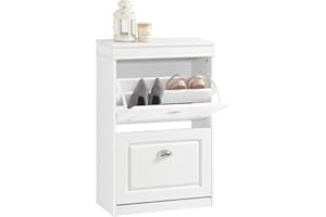SoBuy Zapatero Estrecho para Entrada y Recibidor - Mueble Zapatero Blanco con 2 Solapas y Gran Capacidad - 54x24x83cm para Pasillo Estrecho, Recibidores, Dormitorio, FSR78-W