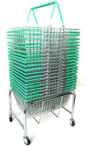 20 Wire Shopping Baskets &amp; Mobile Plinth (Green handles)