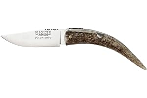 Joker Navaja Punta Ciervo NC117, Hoja MOVA de 8,5 cm, Mango de asta de Ciervo, Incluye Estuche de Lujo, Herramienta de Pesca, Caza, Camping y Senderismo