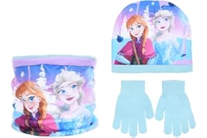 CARTOON Set Cappello Scaldacollo e Guanti Frozen Disney Coordinato 3 Pezzi Accessori Invernali per Bambini in 100% Acrilico