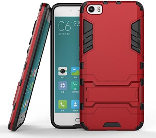 For Xiaomi Mi 5 Case, Ougger Extreme Protection [Kickstand] Shock Absorption Armor Cover Tough PC + Soft TPU Cushion Rubber 2in1 Back Gear Rear for Xiaomi Mi5 (Red)