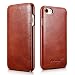 Produktbild iPhone7 Tasche : Icarer [Gekrümmte Kante Jahrgang Serie] Rindsleder Schlank Klappverschluss Echt Leder Hülle für iPhone 7 4.7 zoll (iPhone 7, Braun)