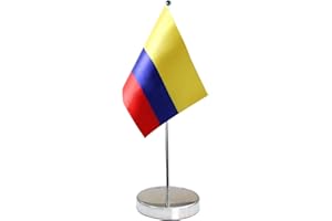 QSUM Bandera de mesa Colombia de 9 x 6 pulgadas, incluye base de acero inoxidable y poste ajustable