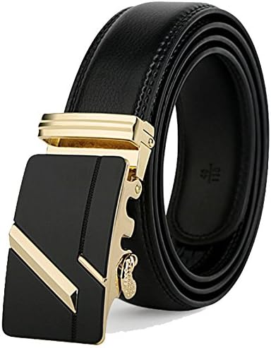 Supshark Business Casual Men's Belt,Two Colors Can Be Selected Automatic Buckle For Men's Leather Belt, Style Life Great For Jeans & Casual Wear & Cowboy Wear & Work Clothes (Golden)