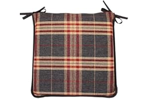 CnA Stores Set of 4 Tartan Check Reversible Kitchen Dining Garden Chair Cushion Seat Pads With Ties Zipped Removable Covers (Black/Red)