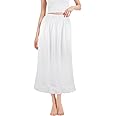 ACWOO Women's Satin Half Slips, Soft Lace Long Underskirt, Elastic Waist Half Slips Long Skirt Petticoat, White Lace Waist Slips for Under Dresses, Ladies Underdress