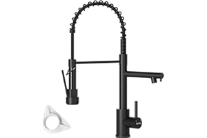 DAYONE Black Kitchen Tap with Two Spouts, 2025Upgrade Spring 360° Swivel Pull Down Kitchen Sink Mixer Tap, SUS304 Stainless Steel Commercial Kitchen Sink Tap with 2 Mode, UK G1/2 Kitchen Faucet