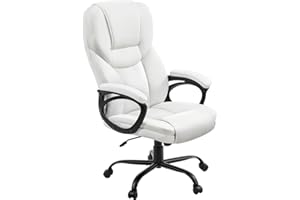 Yaheetech Silla de Oficina de Piel Sintética con Respaldo Alto Ergonómico Soporte Lumbar Altura Ajustable Silla de Escritorio Base de Metal Resistente Blanco