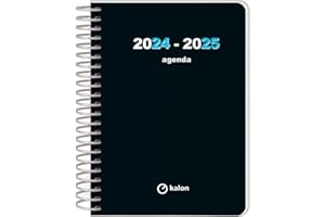 Dohe - Agenda Escolar 2024 2025 - Día por Página, Tamaño A6 (12x17 cm), Cierre de Anillas, Español e Inglés, Septiembre a Junio, Material Escolar - KALON Black