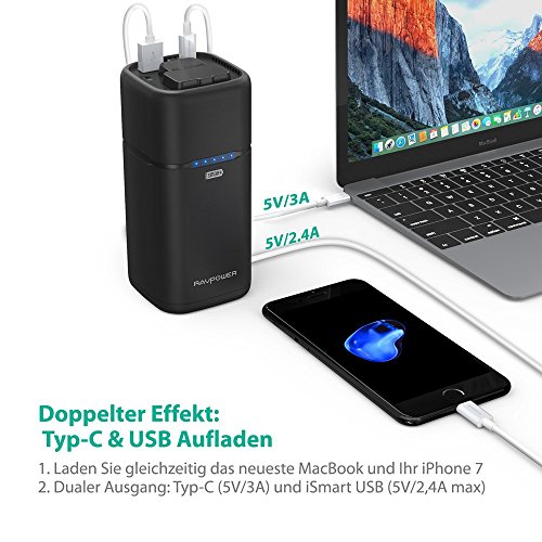 RAVPower 65W 20100mAh Powerstation Tragbare AC Ausgang f  r Haushaltger  te Ladeger  t Powerbank Reiseladeger  t mit Type-C Port und USB iSmart Port  