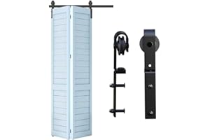 TSMST 5FT/152CM Bi-Folding Sliding Door Track Barn Door Hardware Kit Closet Rail Roller Accessory Suitable for Maximum Door Width of 150CM