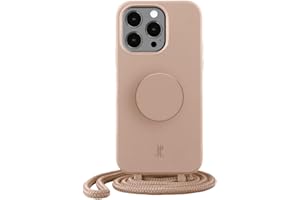 JE JUST ELEGANCE PopSockets x Just Elegance iPhone Hülle - Necklace Case - Handyhülle kompatibel mit iPhone 14 Pro 6,1" - iPhone Schutzhülle mit Abnehmbarer Kordel und Fingerhalter I Beige (Zartes Apricot)