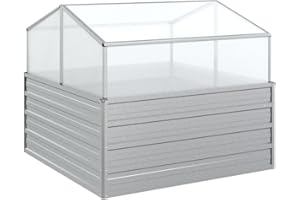 ‎VIDAXL vidaXL Garten Hochbeet mit Gewächshaus Pflanzkasten Pflanzbeet Gemüsebeet Blumenbeet Blumenkasten Frühbeet Gartenbeet Blumenkübel Pflanzkübel 100x100x85cm Silbern