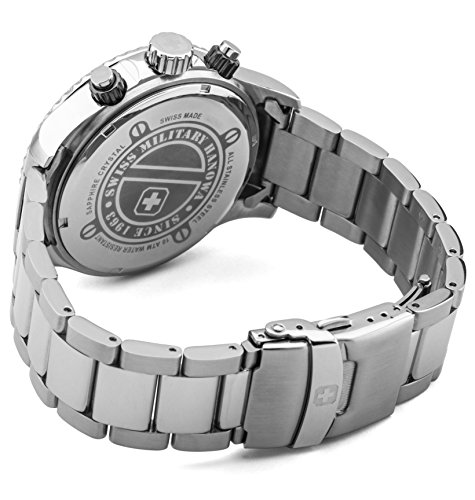 Swiss Military Men's SM34223AEU/H03MS Quartz Watch with Black Dial Analogue Display and Stainless Steel Bracelet