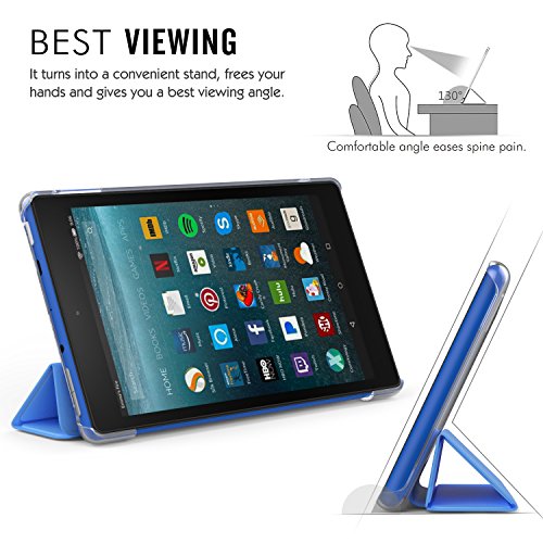 MoKo Hülle für All-New Amazon Fire 7 Tablet (7 Zoll – 7. Generation, 2017 Modell) – Ultra Slim Lightweight Schutzhülle Smart Cover Case mit Auto Sleep/Wake up Funktion, Standfunktion für das neue Fire 7 2017, Blau - 4