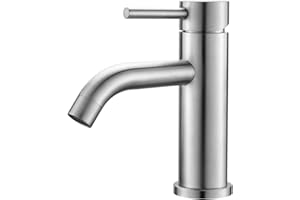 Ibergrif Robinet Lavabo Salle de Bain Moderne, Mitigeur Monocommande en Acier Inoxydable, Cartouche Céramique Silencieuse, Eau Chaude/Froide, Finition Grise, M11003A