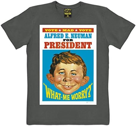 Alfred E. Neuman - for President T-Shirt - Mad Magazin Short Sleeve Tee Crew Neck T-Shirt - Grey - Original Design