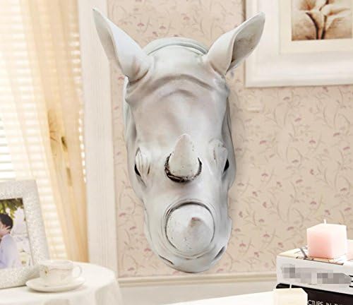 LD&P Resin Crafts Modern Simple White Rhino Head Strap Creative Wall Decorations Home Decorative Bar,white,27.5 * 15.5 * 33CM