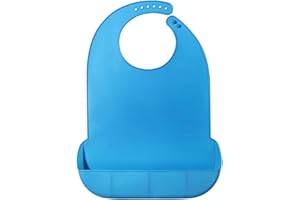 YYGMSS Baberos impermeables azules para adultos, baberos de silicona para adultos con recogedor de migas, babero ajustable para hombres mayores que comen, lavables, fáciles de limpiar