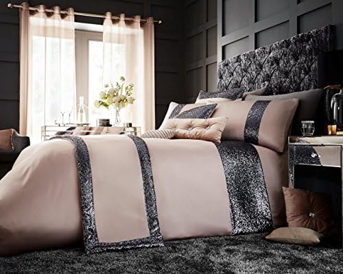 NEW LUXURY FANCY LACE POLYCOTTON GLAMOROUS DUVET COVER WITH PILLOW CASES AND RUNNER CUSHION COVER QUILT BEDDING SET (SINGLE DOUBLE KING SUPER KING) [AUBERGINE, BLACK, SILVER, CHAMBRAY, WHITE, CREAM, GOLD/NATURAL] (UK FAST FREE TRACKED DELIVERY) (Chambray, Cushion Cover)