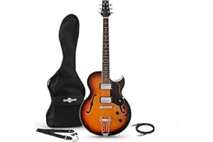 Gear4music Chitarra jazz semi acustica Hollowbody con borsa da concerto e cavo