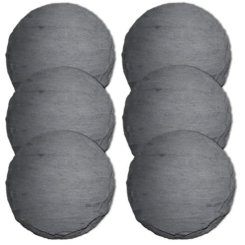 Get Merci Set di Sei Heavy Duty Real sottobicchieri Rotondi, Ardesia, Nero, 10 x 10 x 1 cm