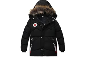 amiyan Baby Jungen Warm Steppjacke Baumwolle Winter Mantel Dicke Kinderjacke Winterjacke Flaum gefüttert Winter Kapuzenjacke mit Kunstfell Outerwear 5-13 Jahre