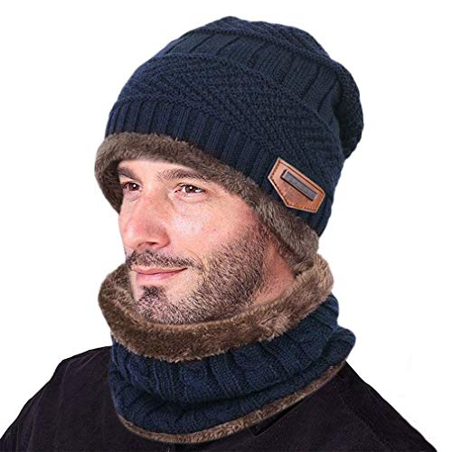 heekpek Gorro Invierno Hombre con Bufanda, Calentar Sombreros Gorras Beanie de Punto Gorro y Bufanda Invierno Hombre Beanie con Bufanda