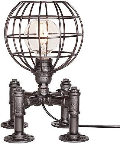 Crayom Vintage Industrial Table Lamp Steampunk Table Light Rustic Water Pipe Style Bedside Desk Lamp for Home Study Room Bedroom Library Hotel Desktop Lights Football Light Height 30cm