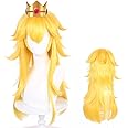GmfLeX 27" 70cm Women Cosplay Princess Peach Long Curly Yellow Golden Mixed Hair Replacement Wig for Girls Cos The Movie Party Halloween