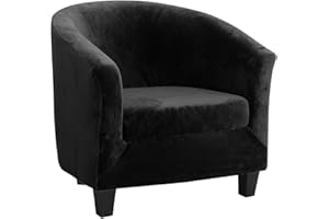 TOPCHANCES Velours Housse de Fauteuil Club Ensemble de Deux Pièces Housse de Fauteuil Extensible Housse Fauteuil Salon Fauteuil Cabriolet Tub Chair avec Housse de Coussin (Noir)