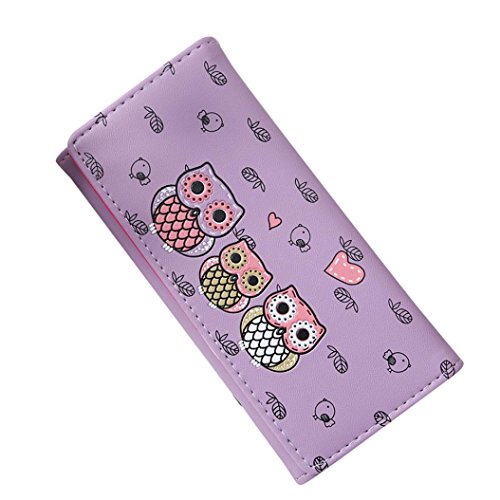 Preisvergleich Produktbild Damen Frauen Mädchen Einfache Retro Owl Printing Lange Brieftasche Geldbörse Kartenhalter Handtasche (Purple)