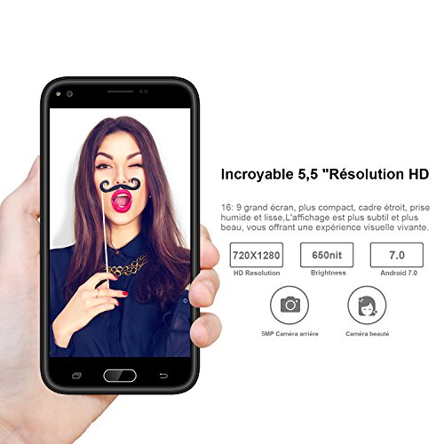 V J5 4G Smartphone Portable D  bloqu   Pas Cher 9Pcs 8Go ROM Ecran 5 5   5MP Appareil Photo Android 7 0 2800mAh Batterie Double SIM Mobile Portable D  bloqu     Noir 