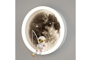 HTsilphelene LED Enfants Lune Applique Murale Astronaute Décoration Chambre Enfants Ronde 3000k 12W (A:Black)