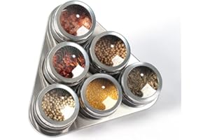Kingmate Juego de 6 Botes para Especias Magnéticos de Acero Inoxidable Organizador Especias Cocina Spice Jars con Bandeja