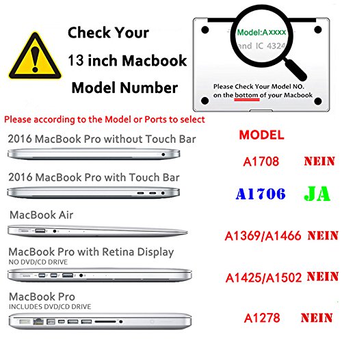 Se7enline Silikon QWERTZ Tastaturschutz (EU Deutsche Tastatur Gestaltung/Layout) für Apple MacBook 2016+ neu Pro mit Multi-Touch Bar Design 13″/15″ Zoll Model A1706/A1707, Schwarz-Black - 6