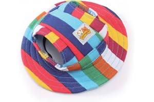 Leconpet Princess Pet Hat Dog Caps Hats with Neck Strap Adjustable Comfortable Ear Holes for Small Medium Dogs in Outdoor Sun Protection (Medium, Stripe)