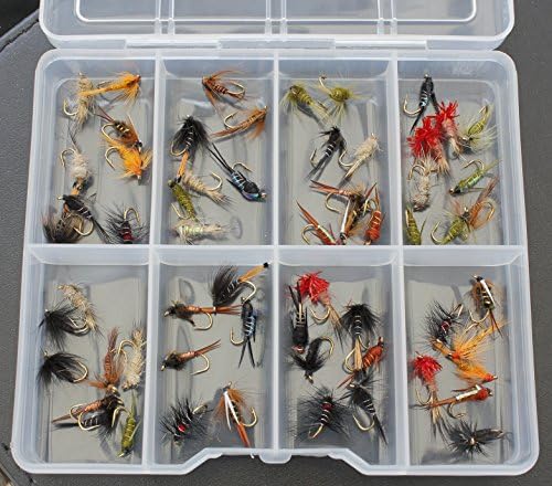 50 Trout Flies Nymphs Buzzers Hooks 12 - FREE FLY BOX - Christmas Fishing Gift idea