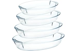 KARADROVA Set of 4 Glass Baking Dish, Glass Oven Dishes, Lead-free Borosilicate Glass - Oval (0.9+1.4+2.2+3.4L)