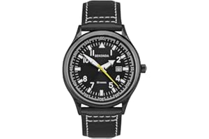 Sekonda Men's 42mm Pilot Style Quartz Watch with Analogue Display Date Window and Leather Strap 50m Water Resistant