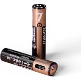 USB Type-C Şarjlı AAA Pil 1.5V 1000+ Kez Şarj Edilebilir Lityum Pil İnce Pil (2&rsquo;li Paket)