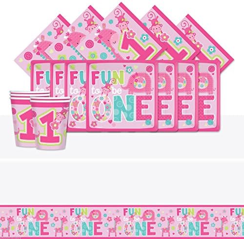 Wild Safari Girls First Birthday Complete Party Supplies Kit For 16