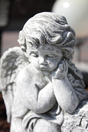 Grabschmuck Engel am Fels mit Inschrift, massiver Steinguss, frostfest - 2