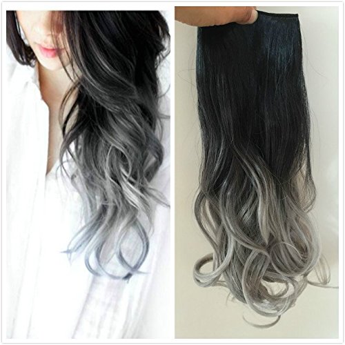 One Piece clip in hair extensions (Wavy-black to silver grey)