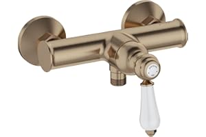 Jacob Delafon - Mitigeur douche mural Louise - Mécanique - Design Rétro, poignée céramique - Économie d’eau - 21,5x16,70x17 cm - Finition Bronze - E24362-BCN