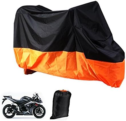 dingdangbell All Season Waterproof Sun Motorcycle Cover Motorbike Dustproof UV Protective Breathable Cover Outdoor w/ Carry Bag (XXXL, Oragen/Black)