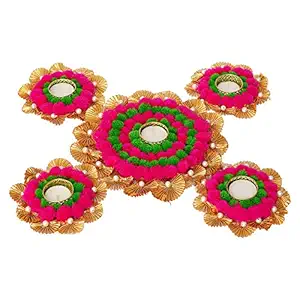 Sanvatsar Traditional Decorative Diya Set of 5 | Corporate Gift, Diwali Gift, Diya for puja Home Decoration Light Diya, Christmas Candle, Lighting,New Year Candle Set of 5 (Pink & Green)