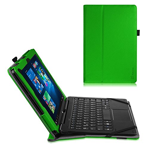 Fintie Trekstor SurfTab duo W1 Hülle Case - Slim Fit Folio Premium Kunstleder Tastatur Ständer Schutzhülle Cover Tasche mit Ständerfunktion für Trekstor SurfTab duo W1 Volks-Tablet WiFi / LTE 25,7 cm (10,1 Zoll), Grün