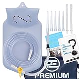14PC Enema Bag Kit Clear Non-Toxic Silicone. For Coffee and Water Colon Cleansing. 2 Litre Capacity, 6.75 Foot Long Hose, 7 Tips. BPA and Phthalates Free by Premium Enema