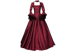 Duohropke Abito da donna vintage gotico stile palazzo manica lunga rinascimentale medievale abito vittoriano regina costume legato vita con lacci maxi abito